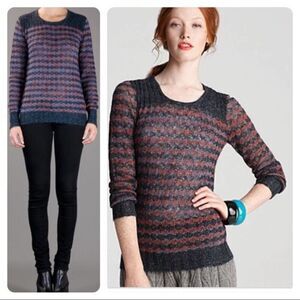 Marc by Marc Jacobs Twinkle Stripe Sweater Zig Zag Fuzzy Metallic Pullover Small